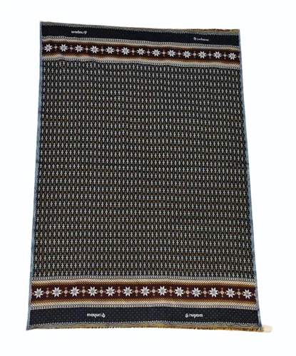Solapur Jacquard Motif Cotton Stole — extra weft pit-loom jacquard, mustard yellow and olive green, Solapur Handloom Weavers Cooperative, Maharashtra